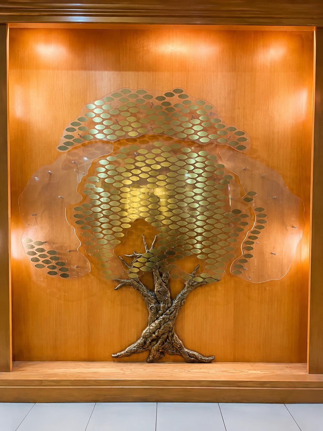 The Valley Hindu Temple Donation Tree — a bronze tree with engraved golden leaves honouring donors